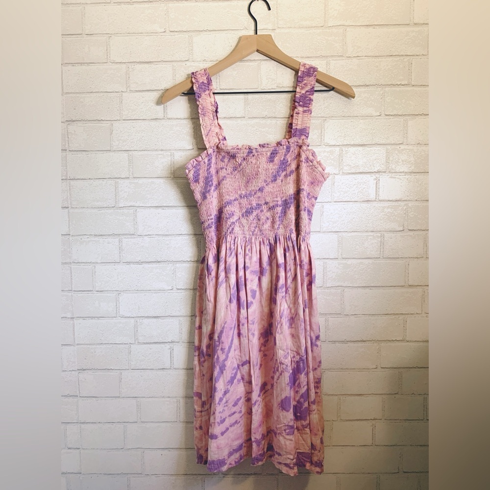New GAP Pink and Lilac Tie Dye Print Smocked Casual Mini Sun Dress - Picture 9 of 9